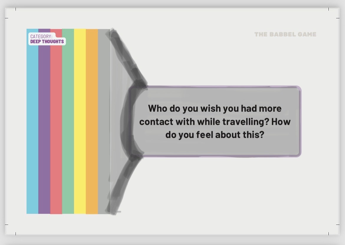 Design proof of a Deep Thoughts Babbel card with the question layout